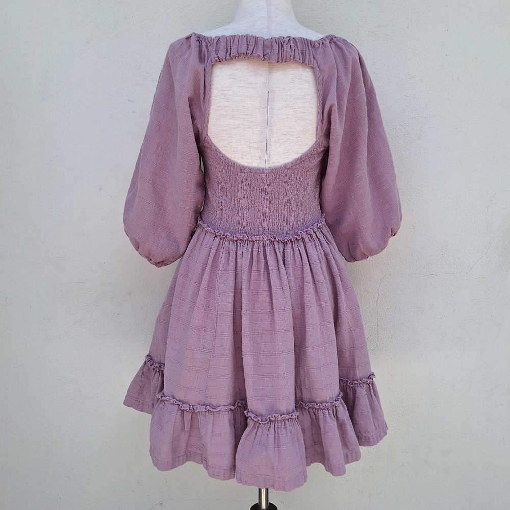 Free People Lavender Puff Sleeve Smocked Mini Dress - Picture 8 of 11
